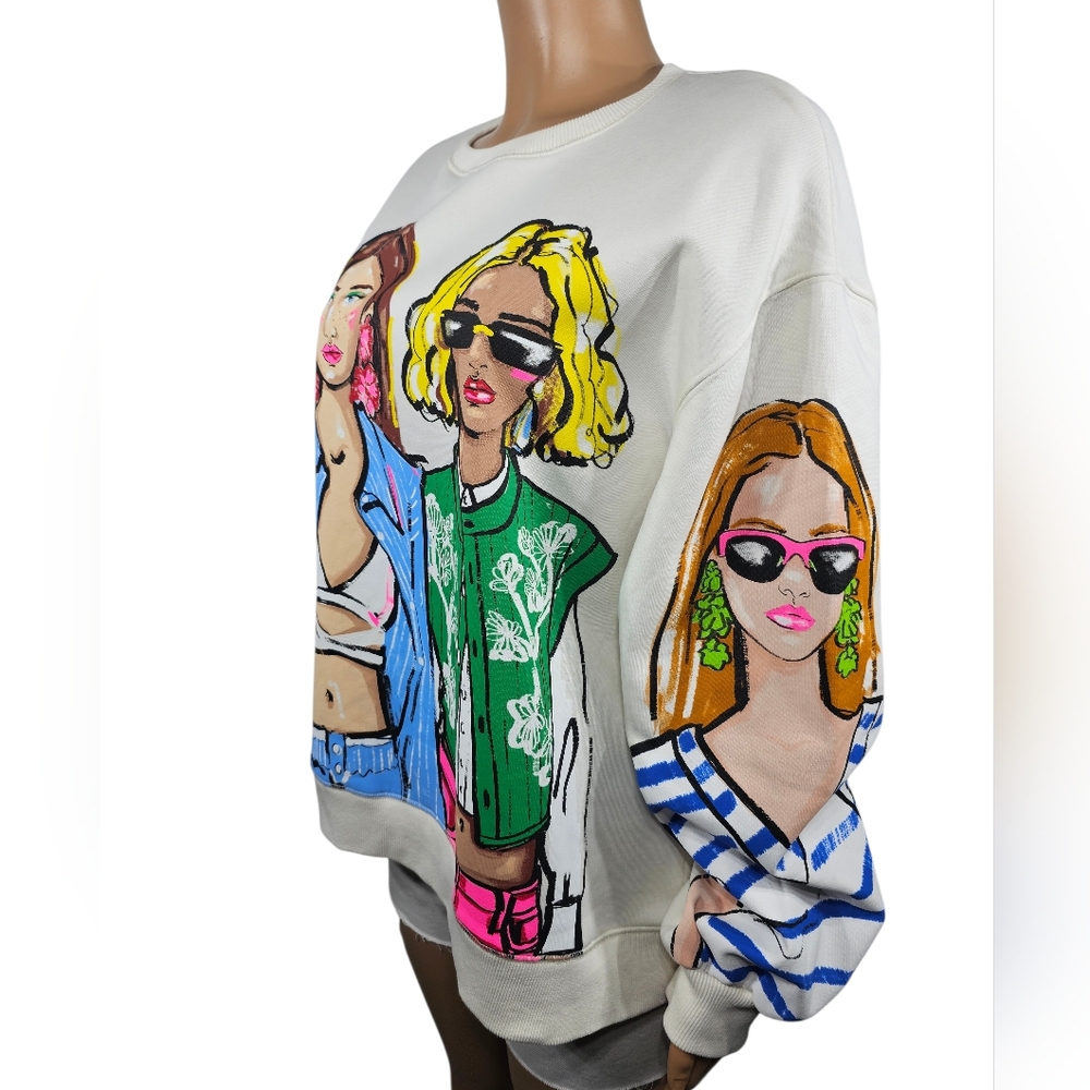 Zara Women's Graphic Sweater - White with Multicolor Design - Picture 3 of 4